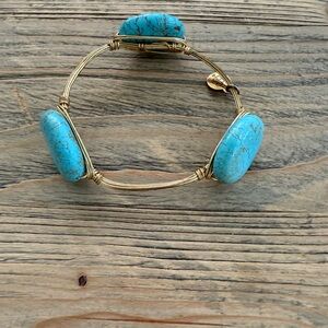 Bourbon and Bowties Bangle Bracelet, Turquoise, Gold, Preowned